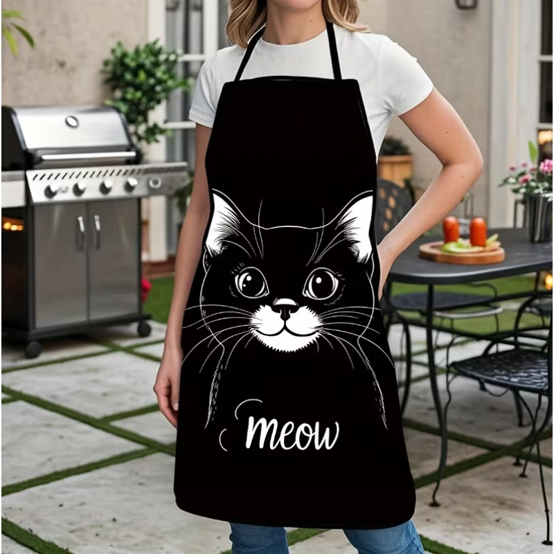 Home Improvement Mall - Cute Black Cat Print Apron, 1-Piece,