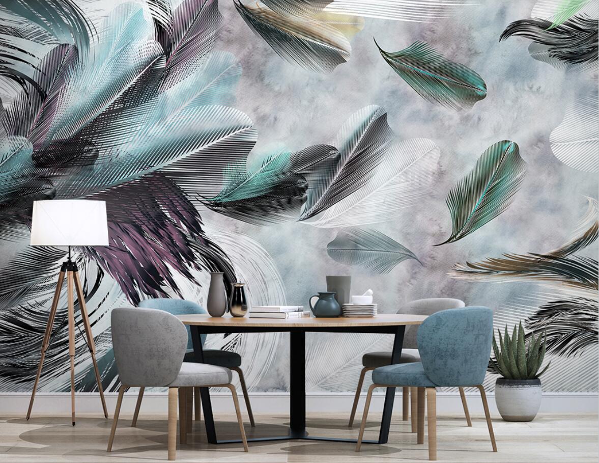 Home Improvement Background - custom Nordic feather lines mural wallpapers