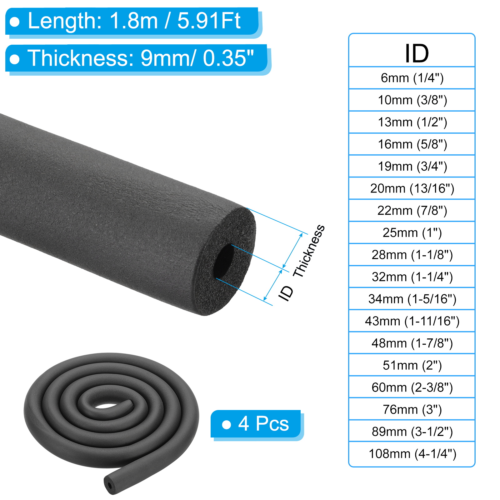 Uxcell 4Pcs 1.8Meters Pipe Ins - Pipe Insulation Foam review and price